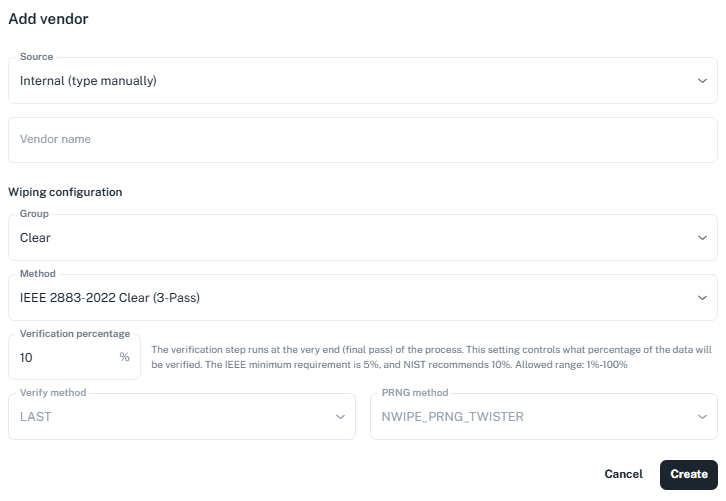 Add vendor dialog