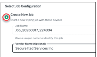 Create new job dialog
