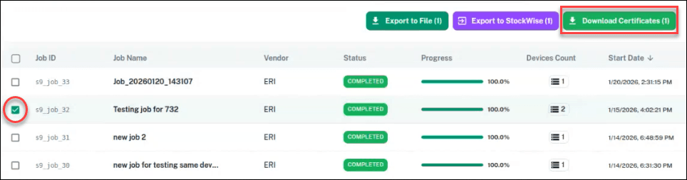 Download certificates button