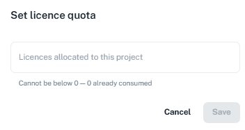 Set licence quota dialog