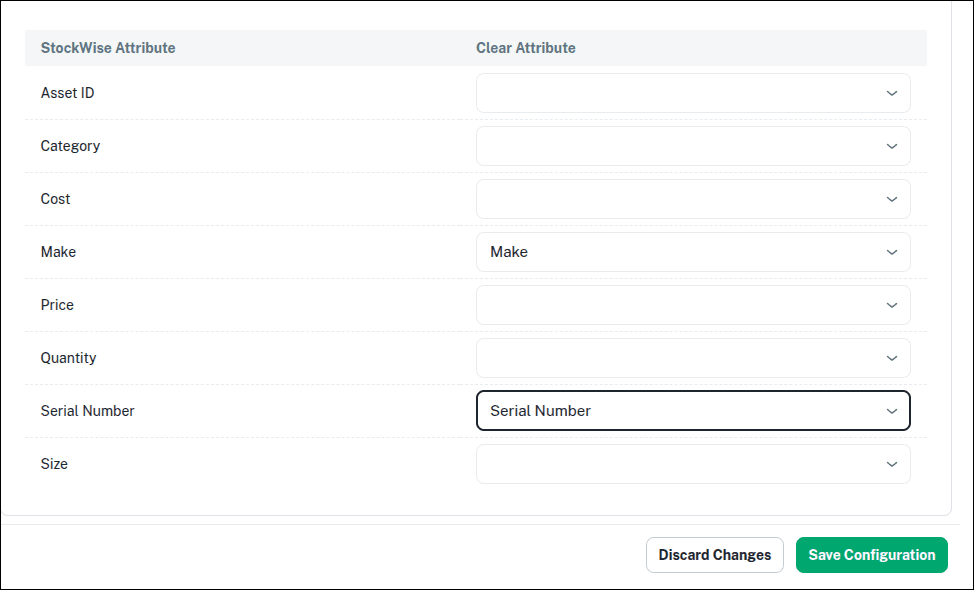 StockWise attribute mapping