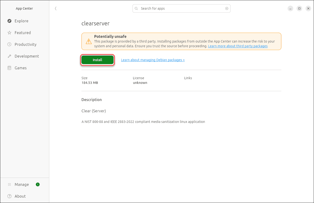 Clear Server installer dialog