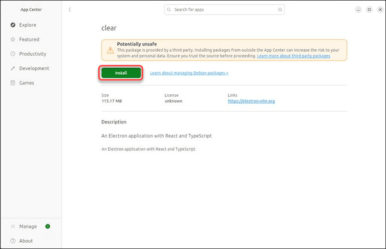 Clear User Interface installer dialog